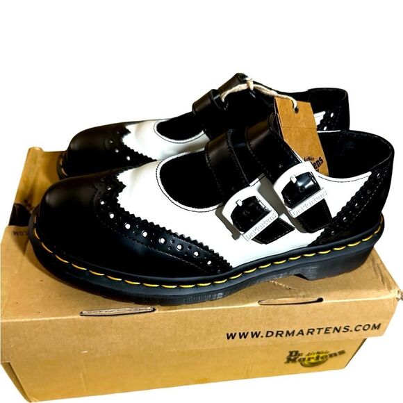 Dr Martens Adena II Black And White Chunky Mary Jane Brogue Shoe RARE - Picture 1 of 5